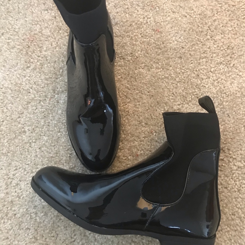 Shiny Black Leather Sock Boots